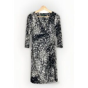 Ralph Lauren Dress Women's V Neck Black & White‎ Business Mid  Sleeve Size 6